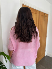 Pink Daisy Cold Shoulder Knit Alison