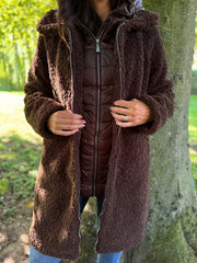 Chocolate Premium Hooded Sherpa Coat Camilla