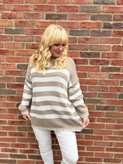 Mocha Striped Crew Neck Jumper Gabrielle