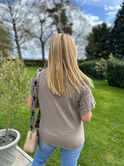 Mocha Net Sleeve Applique Tee Gemma