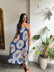 Navy Patterned Dress Odette