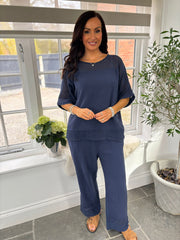 Navy Bubble Cotton Trouser Set Hayley