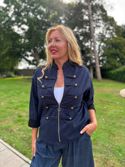 Navy Military Suedette Jacket Cheryl