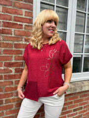 Wine Asymmetric Panel Flower Top Adele