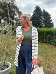 Khaki Striped Longline Cardi Haven