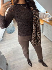 Chocolate Floral Lace Net Top Isabella