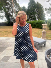 Navy Ring Detail Polka Dot Dress Anna