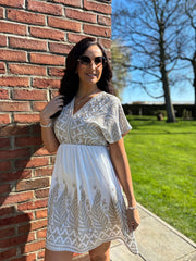 White Tribal Embroidered Dress Margo