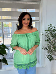 Green Bardot Tassel Top Adeline