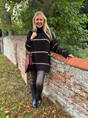 Black Striped Roll Neck Knit Rachel