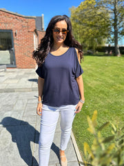 Navy Cold Shoulder Top Orla