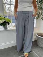 Grey Tailored Wide Leg Pleat Trousers