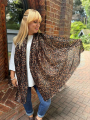 Chocolate Swirl Print Raw Edge Scarf