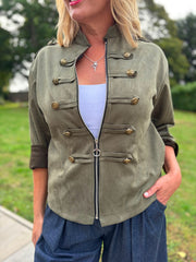 Khaki Military Suedette Jacket Cheryl