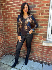 Navy Scenic Printed Top River