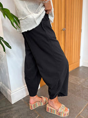 Black Barrel Leg Pocket Front Trousers