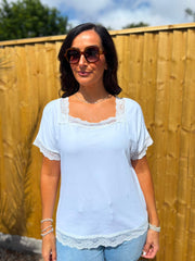 White Lace Trim Tee Carla