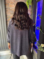 Navy Shimmer Brooch Top Indy