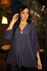 Navy Shimmer Brooch Top Indy