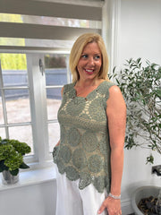 Khaki Crochet Vest Top Cove
