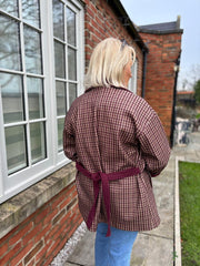 Wine Checked Belted Jacket Clementine