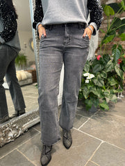 Grey Wide Leg Diamante Heart Jeans