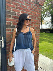 Navy Bubble Cotton Tie Detail Vest Miley