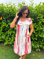 Red Brushed Stripe Pocket Dress Marigold