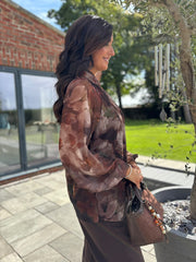 Chocolate Flower Pattern Mesh Top Louise