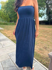Navy Bandeau Towelling Dress Natasha