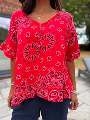 Red Bubble Cotton Paisley Top Kimberly