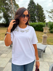 White Embellished Floral Tee Riley