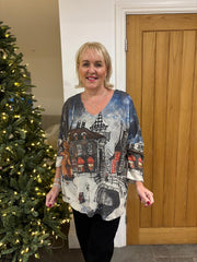 Denim Snow Scene Shimmer Top Robyn