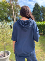 Navy Crochet Hooded Top Clarice