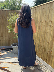 Navy Embroidered Daisy Pattern Dress Tracy