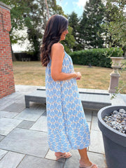 Blue Patterned Bubble Cotton Dress Athena