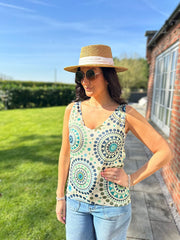 Teal Medallion Shimmer Vest Elaina