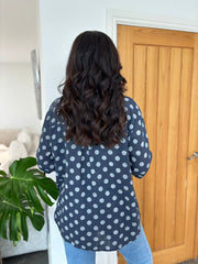 Navy Polka Dot Button Top Mercy