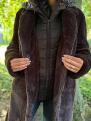 Chocolate Luxury Faux Fur Hooded Coat Aspen