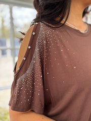 Chocolate Diamante Cold Shoulder Top Suzie
