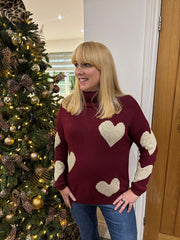 Wine Heart Roll Neck Jumper Emmie