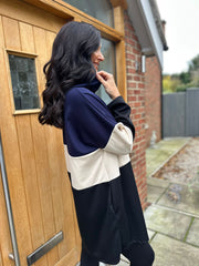 Navy Block Stripe Sweat Dress Eva