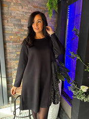 Black Sequin Panel Sweatshirt Dress Olive