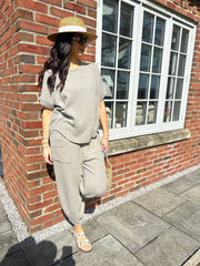 Mocha Bubble Cotton Trouser Set Jasmine