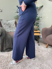 Navy Drawstring Seam Front Trousers