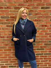 Navy Boucle Stripe Coat Detail Mia