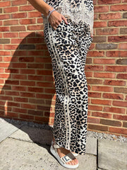 Stone Premium Leopard Pull on Wide Leg Trousers