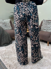Teal Leopard Stripe Wide Leg Trousers
