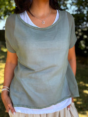 Khaki Layered Net Top Elise