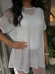 White Open Knit Mesh Top Leah